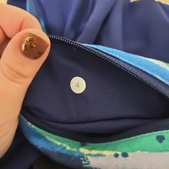 Lululemon Pace Rival Crop Leggings Womens Size 4 Stripes Teal Blue Pocket - Picture 6 of 7